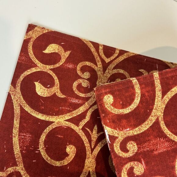 4 Red Yellow Scroll Pattern Fabric Placemats - Picture 4 of 6